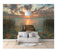 SPECUFX Wall Mural 3D Print Self-adhesive Wallpaper Photo Sunset natural landscape of wooden bridge over the sea 100x70cm Art Living Room Sofa Tv Background Painting Bedroom Office Home Decoration