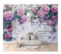 SPECUFX Wall Mural Custom 3D Photo Self-adhesive Wallpaper Pink roses and white bricks 100x70cm Room Bedroom Painting Living for Stickers Home