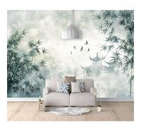 SPECUFX Wall Mural Custom 3D Photo Self-adhesive Wallpaper Vintage watercolor bamboo building cyan 100x70cm Room Bedroom Painting Living for Stickers Home