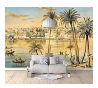 SPECUFX Wall Mural Large Photo Self-adhesive Wallpaper Retro city building with coconut trees on the lake 100x70cm Art Poster Paper for Living Room Bedroom Decor Waterproof TV Background