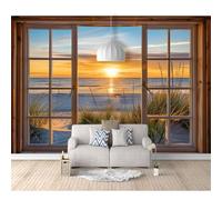 SPECUFX Wall Mural Photo Self-adhesive Wallpaper Scenic window beach 100x70cm Decor for Bedroom Adults Living Room Art