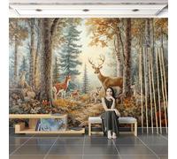 SPECUFX Wall Mural Self-adhesive Wallpaper 3D Animal deer in the jungle 100x70cm For Living Room Bedroom Tv Background Office Restaurant Motif Stickers