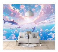 SPECUFX Wall Mural Self-adhesive Wallpaper 3D Fantasy watercolor dolphins in the sky 100x70cm Photo Art Living Room Bedroom Office Murals