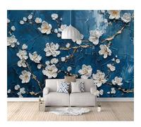 SPECUFX Wall Mural Self-adhesive Wallpaper 3D Oil painting peach blossom blue and white 100x70cm Photo Art Living Room Bedroom Office Murals