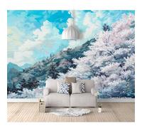 SPECUFX Wall Mural Self-adhesive Wallpaper 3D Oil painting pink flowers forest sky 100x70cm Photo Art Living Room Bedroom Office Murals