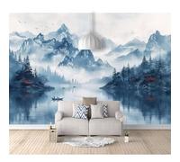 SPECUFX Wall Mural Self-adhesive Wallpaper 3D Oriental ink mountain boat 100x70cm Photo Art Living Room Bedroom Office Murals