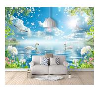 SPECUFX Wall Mural Self-adhesive Wallpaper 3D White swan, romantic blue sky and white clouds 100x70cm Photo Art Living Room Bedroom Office Murals