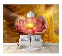 SPECUFX Wall Mural Self-adhesive Wallpaper Golden Hand Lotus Zen 100x70cm Photo Feature 3D Wall-Art Murals Bedroom Living Room Posters