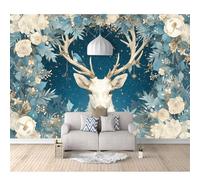 SPECUFX Wall Mural Self-adhesive Wallpaper Nordic flower animal deer cyan 100x70cm Photo Feature 3D Wall-Art Murals Bedroom Living Room Posters