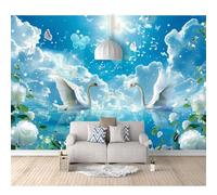 SPECUFX Wall Murals 3D Self-adhesive Wallpaper White swan, romantic blue sky and white clouds 100x70cm Background Mural Living Room Sofa Tv Bedroom