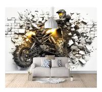 SPECUFX Wall Murals Custom Photo Self-adhesive Wallpaper 3D Extreme sport motorcycles pierce walls 100x70cm Large Living Room Sofa Bedroom Modern Painting Home Decor Posters