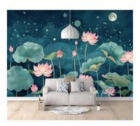 SPECUFX Wall Murals Custom Photo Self-adhesive Wallpaper 3D Lotus blue night moon 100x70cm Large Living Room Sofa Bedroom Modern Painting Home Decor Posters