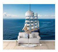 SPECUFX Wall Paper Murals Blue landscape of sea sailboats 100x70cm 3D Effect Living Room Office Bedroom Dining Corridor Poster Art Decorative Photo