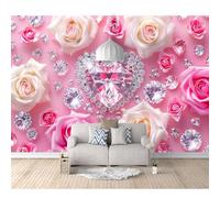 SPECUFX Wall Paper Murals Pink heart-shaped crystal rose diamond 100x70cm 3D Effect Living Room Office Bedroom Dining Corridor Poster Art Decorative Photo