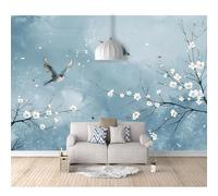 SPECUFX Wallpaper Peel and Stick - Blue flowers, birds, plum blossoms 100x70cm Self-Adhesive Pvc Wall Art for Home Decor In Diverse Sizes with Hd Printing