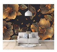SPECUFX Wallpaper Peel and Stick - Vintage golden plant butterfly dark color 100x70cm Self-Adhesive Pvc Wall Art for Home Decor In Diverse Sizes with Hd Printing