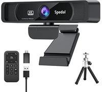 Spedal Webcam 4K - Ultra HD 8 MP avec Zoom numérique 4×, Grand Angle 120°, Microphones à réduction de Bruit, télécommande et trépied, Plug & Play (USB-A/C) pour Zoom, Skype, Teams et Streaming