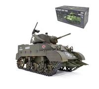 SpedUpX Char RC M5A1 Stuart 1/16 2,4GHz Télécommandé, Modèle Militaire avec Effets Sonores, Lumineux et Fumée, Tourelle Rotative 360°, Canon à Recul, Double Vitesse(Couleur d'ombre prédéfinie)