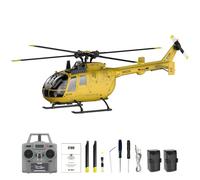 SpedUpX RC Era C180 BO-105 Hélicoptère RC Brushless, 6CH avec Gyro 6 Axes, Positionnement Flux Optique, Maintien d’Altitude, Décollage One-Key et Vol Inversé RTF(Jaune/2 Piles)