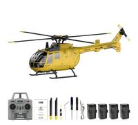 SpedUpX RC Era C180 BO-105 Hélicoptère RC Brushless, 6CH avec Gyro 6 Axes, Positionnement Flux Optique, Maintien d’Altitude, Décollage One-Key et Vol Inversé RTF(Jaune/4 Piles)