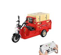 SpedUpX Tricycle RC de Transport 2.4GHz Commande Proportionnelle Véhicule Utilitaire avec Benne Relevable Éclairage LED Effets Sonores(Rouge)