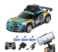 SpedUpX Voiture Télécommandée Drift LH-C076S, 2.4G 4CH Voitures de Sport de Course Longue Endurance avec caméra et lumières LED, Jouets Cadeaux pour Loisirs(Vert/3 Batterie)