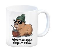 speecheese Carpincho avec tasse mate - d'abord un mat, puis il existe - Illustration amusante pour les amateurs de maté et de capybaras, pour les amis d'Argentine, d'Amérique du Sud, pour un