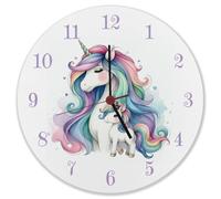 speecheese Horloge murale licorne maman avec enfant, pour chambre d'enfant, licorne maman et poulain, horloge murale colorée pour toute la famille avec crinière colorée