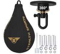 Speed Ball Boxing - Sac de Vitesse MMA et kit pivotant Suspendu pour entraînement de Boxe - Sac de Frappe pour Muay Thai, Sac de Frappe d'entraînement de réflexe et de Vitesse (Noir Mat & Or)
