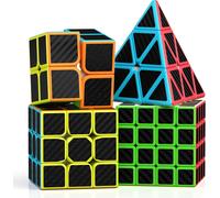 Speed Cube Set,Cube de Vitesse 2X2 3X3 4X4 Pyramide Cube Magique pour Enfants,IQ Games Toys Jouets éducatifs [4 Pack] (Fibre de Carbone)