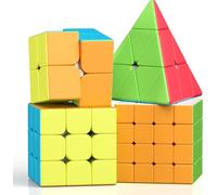 Speed Cube Set,Cube de Vitesse 2X2 3X3 4X4 Pyramide Cube Magique pour Enfants,IQ Games Toys Jouets éducatifs [4 Pack] (Stickerless)