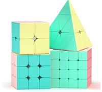 Speed Cube Set,Cube de Vitesse 2X2 3X3 4X4 Pyramide Cube Magique pour Enfants,IQ Games Toys Jouets éducatifs [4 Pack] (Macaronesone)
