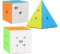 Speed Cube Set, Qy Toys Cube 3 Pack Qidi S2 2x2 Warrior W 3x3 Qiming Pyramid Cubes De Vitesse Sans Autocollant Bundle Puzzle Toys