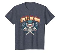 Speed Demon Hot Rod Crâne pour Les Amateurs de Course pour Homme T-Shirt, Enfant, Bleu Chiné, 10 Ans