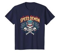 Speed Demon Hot Rod Crâne pour Les Amateurs de Course pour Homme T-Shirt, Enfant, Bleu Marine, 10 Ans