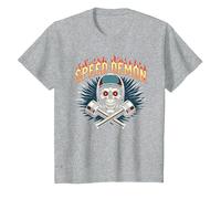 Speed Demon Hot Rod Crâne pour Les Amateurs de Course pour Homme T-Shirt, Enfant, Gris Chiné, 10 Ans