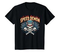 Speed Demon Hot Rod Crâne pour Les Amateurs de Course pour Homme T-Shirt, Enfant, Noir, 10 Ans