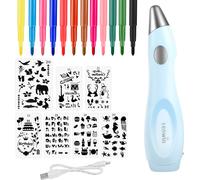 Speed Spray Art Aérographe électrique pour enfants avec 12 feutres & 7 pochoirs,Crayons à eau Lavable Non toxique, Aérographe Fun Couleurs vaporiser pour enfants (Bleu)