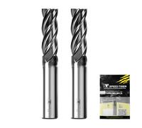 SPEED TIGER EISE Lot de 2 fraises carrées en carbure de tungstène 6,35 mm - 4 cannelures pour aciers alliés, aciers trempés, aluminium, cuivre, fonte, revêtement HRC AlTiN 50 degrés, fraises de toupie