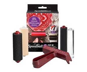 Speedball Pop-in Brayer Mousse de Brayer 10,2 cm, Caoutchouc Dur et Acrylique, Papier, Noir, kit de Rouleau Interchangeable