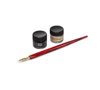 Speedball Signature Series Super Black India Lot de 2 stylos avec porte-stylo marbré rouge, pointe de stylo dorée n° 513EF, encre de Chine super noire, nettoyant pour stylo 118,3 ml