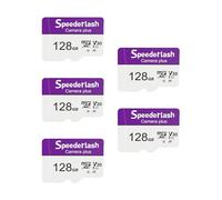 Speederlash Camera Plus Lot de 5 cartes mémoire micro SDXC 128 Go avec adaptateur, vitesse de lecture jusqu'à 90 Mo/s, support vidéo 4K UHD et 5K, classé U1, V30, A1, étanche, pour caméra de sécurité