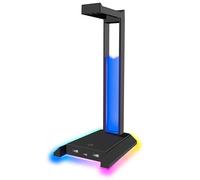 Speedlink EXCELLO NX Headset Stand - Support Casque Gamer PC RGB éclairage avec Hub USB 2.0, LED RVB 9 Modes Illumination, 1 USB-C et 2 USB-A Port, Support Casque de Jeu, Noir