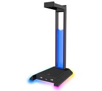 Speedlink EXCELLO NX Headset Stand - Support Casque Gamer PC RGB éclairage avec Hub USB 2.0, LED RVB 9 Modes Illumination, 1 USB-C et 2 USB-A Port, Support Casque de Jeu, Noir