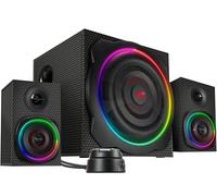 Speedlink GRAVITY CARBON RGB 2.1 Système audio Bluetooth - Haut-parleurs PC avec caisson de basses en bois, actifs 120 watts, prise jack 3,5 mm, AUX, télécommande de table, noir