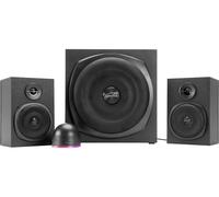 Speedlink Gravity LT Haut Parleurs PC Système sonore 2.1 Bluetooth - avec subwoofer en Bois, Système Enceintes Actifs 80 Watts, Jack 3,5mm AUX, télécommande de Bureau RGB, Noir