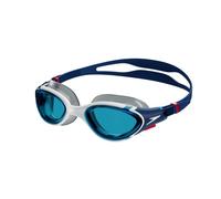 Speedo Unisex Biofuse 2.0 Swimming Goggles | Patented Easy Adjustment | Anti-Fog | Anti-Leak | Enhanced Fit | Improved Comfort, Ammonite Blue/White/Red/Blue, One Size