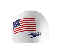 Speedo Bonnet de Bain Unisexe en Silicone, Drapeau Blanc