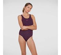 Speedo Boomstar Allover Muscleback Maillot de Bain Femme pour Natation, Couleur Noir/Rose, Taille 36