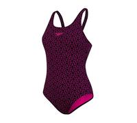 Speedo Boomstar Allover Muscleback Maillot de Bain Femme pour Natation, Couleur Noir/Rose, Taille 38